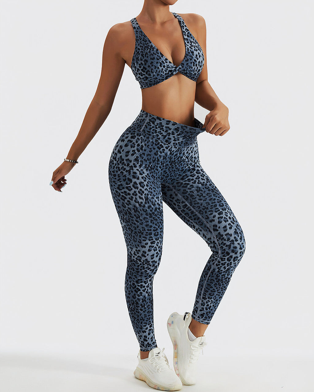 Nahtlose Leggings mit Leopardenmuster in Blau