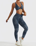 Nahtlose Leggings mit Leopardenmuster in Blau