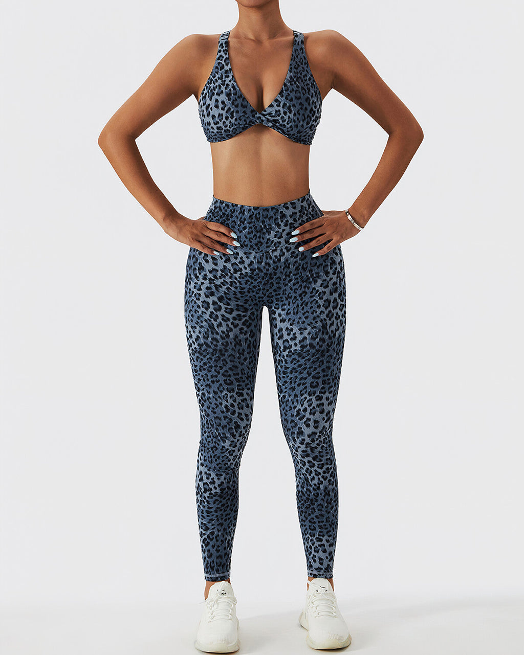 Nahtlose Leggings mit Leopardenmuster in Blau