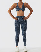 Nahtlose Leggings mit Leopardenmuster in Blau