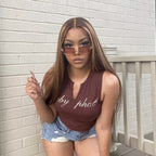 “Sparkle” 90s Gem Lettering Vest In Brown