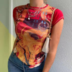 “Utopia” Y2K Graphic Fitted Top