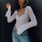 Vintage Flare Ribbed Top In White