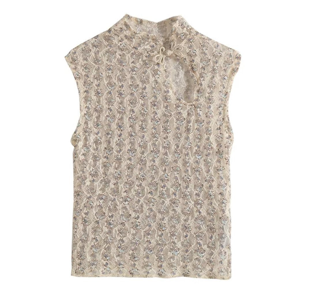 Vintage Lace Shoulder Slit Top