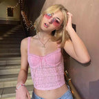 Y2K Baby Pink Lace Corset Top