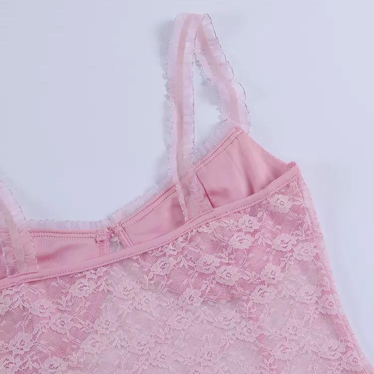 Y2K Baby Pink Lace Corset Top