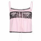 Y2K Babydoll Cami In Pink With Lace Insert
