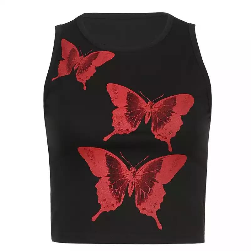 Y2K Butterflies Fitted Cami Tank In Black