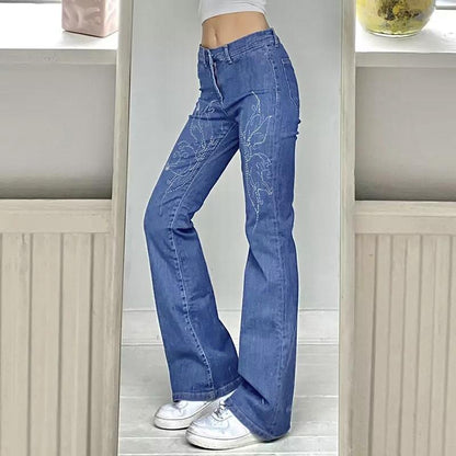 “Y2K Gem” Flared Jeans With Rhinestone Butterflies Detail