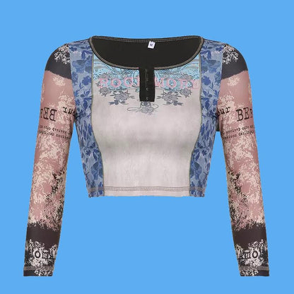 Y2K Graphic Grunge Print Crop Top