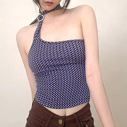 Y2K Heart Buckle Asymmetric Shoulder Top