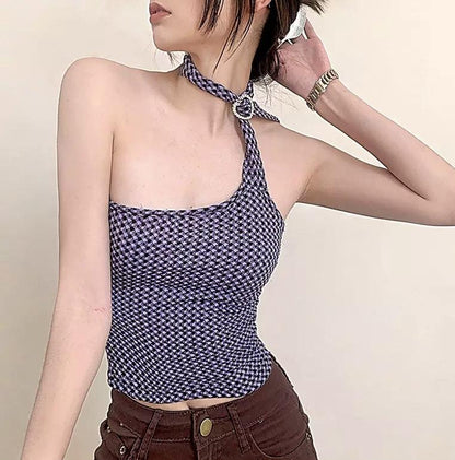 Y2K Heart Buckle Asymmetric Shoulder Top