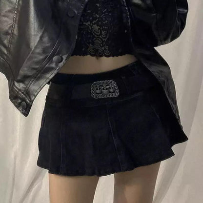 Y2K Low Rise Micro Jean Skirt In Black