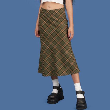 Y2K Low Rise Plaid Midi Skirt