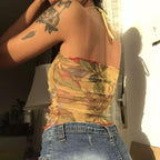 Y2K Mesh Halter Top In Vintage Floral