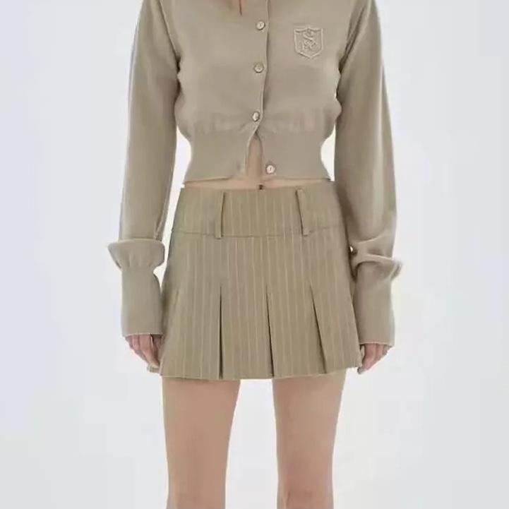 Y2K Mini Pinstripe Khaki Skirt