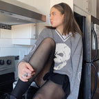 Y2K Skull Knit V Neck Sweater - Gray