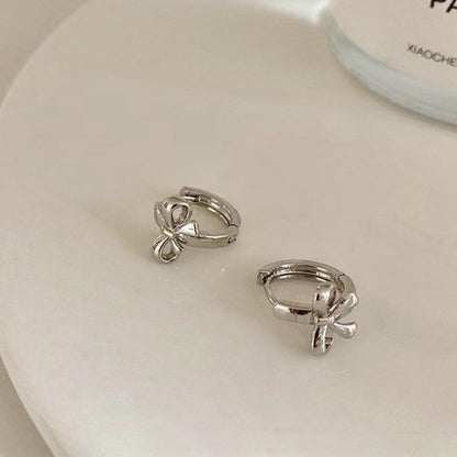 Y2K Bow Small Silver Hoop Earrings