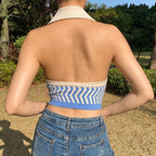 Gilet in maglia blu vintage senza schienale
