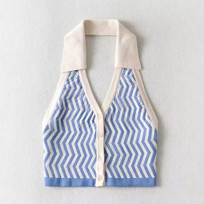 Gilet in maglia blu vintage senza schienale