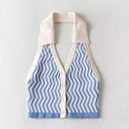 Gilet in maglia blu vintage senza schienale