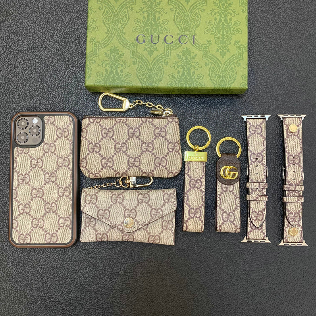 Fashion Gift Set (iPhone Case+Keychain+Coin Purse+Card Holder+Watch Strap)
