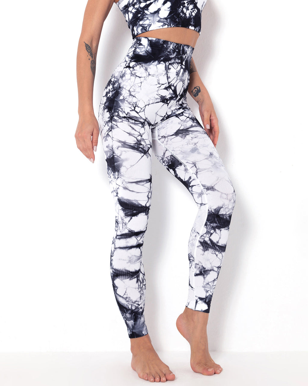 Nahtlose Leggings mit Diamantenmuster - Weiß