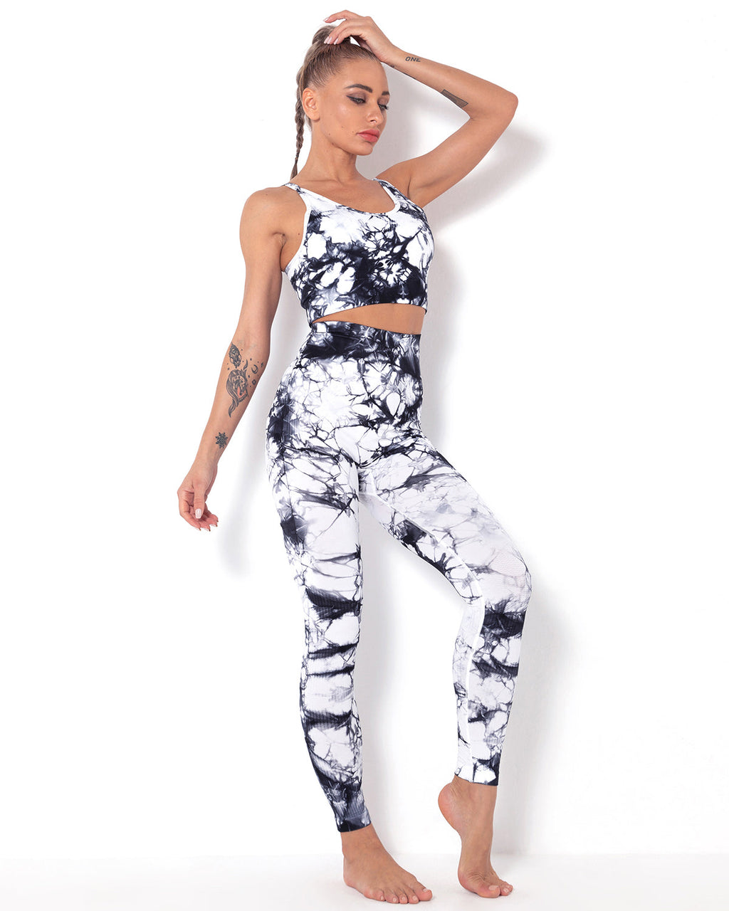 Nahtlose Leggings mit Diamantenmuster - Weiß