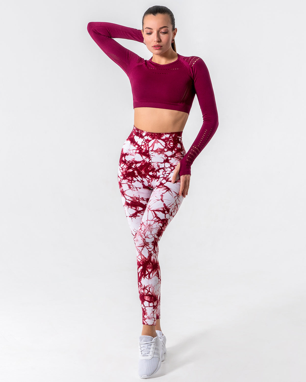 Nahtlose Leggings mit Diamantenmuster - Rot