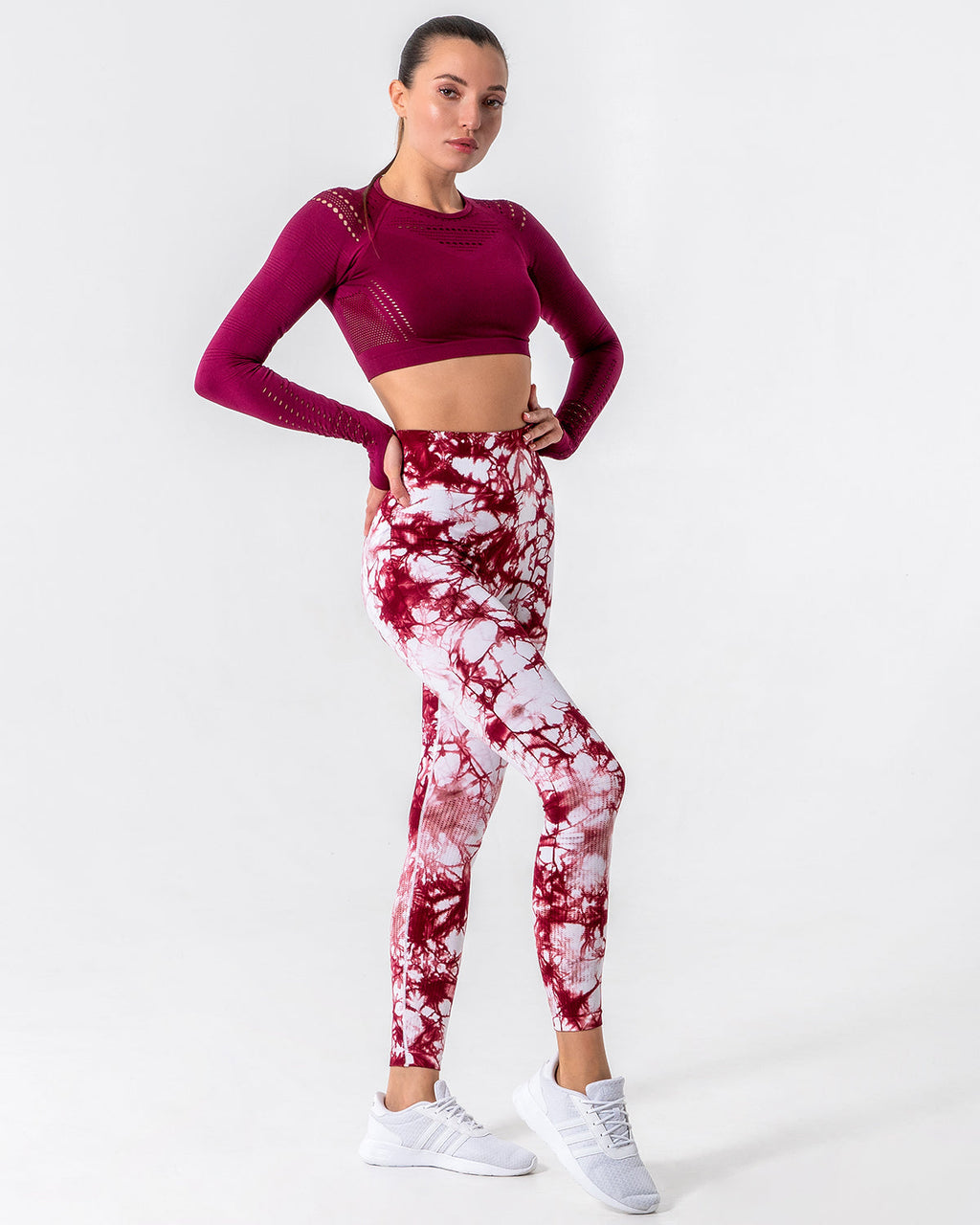 Nahtlose Leggings mit Diamantenmuster - Rot