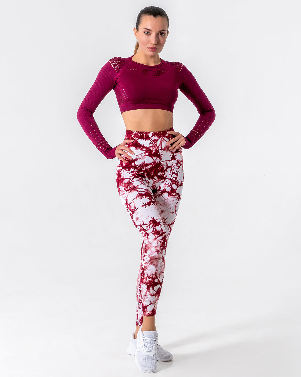Nahtlose Leggings mit Diamantenmuster - Rot