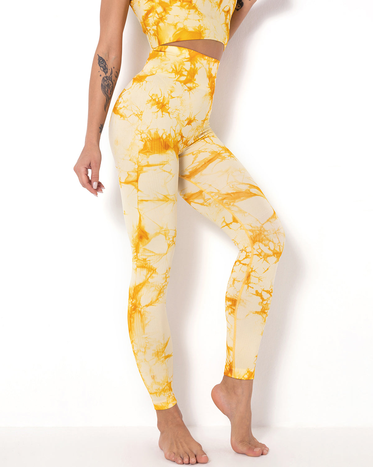 Nahtlose Leggings mit Diamanten-Muster - Gelb