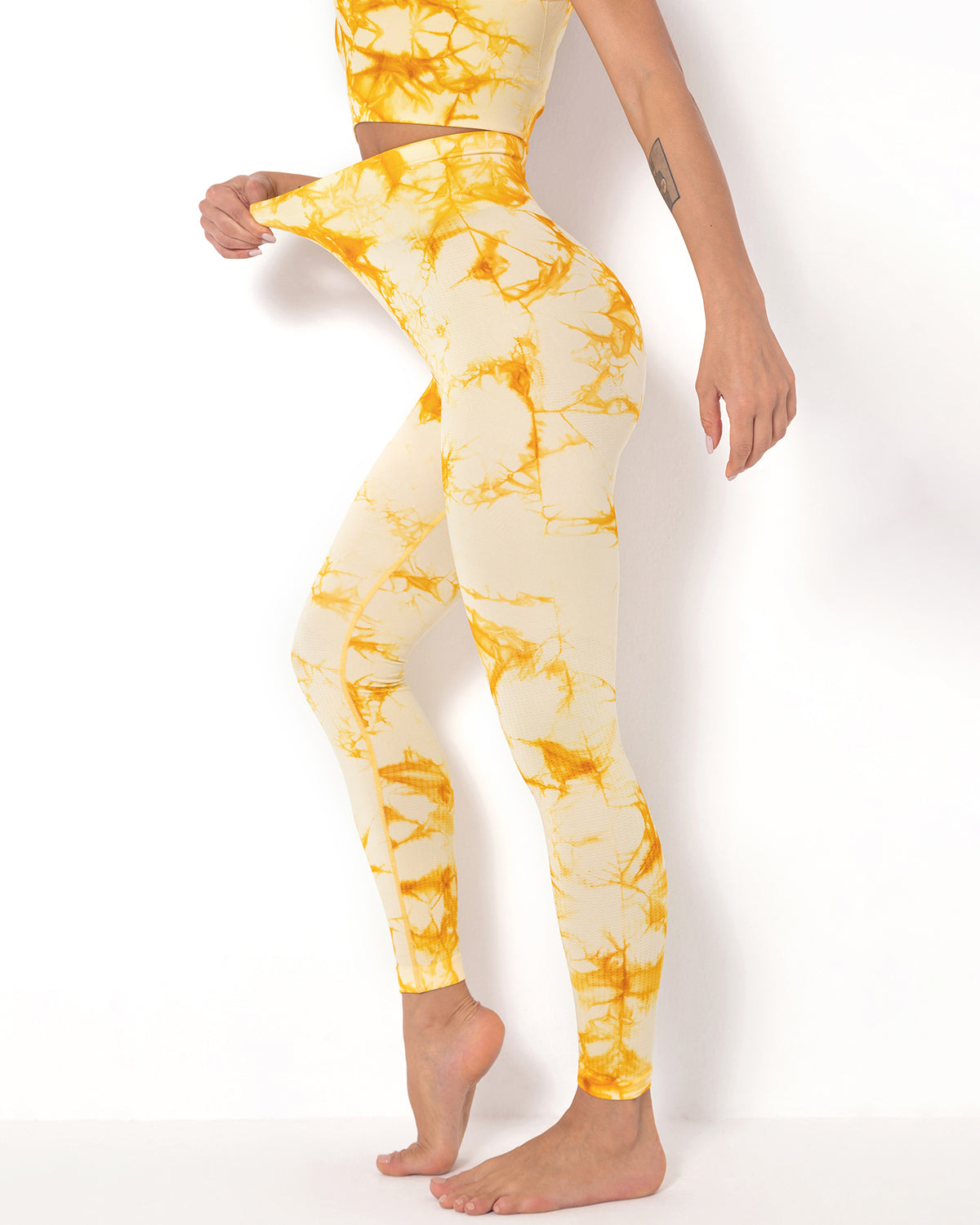 Nahtlose Leggings mit Diamanten-Muster - Gelb