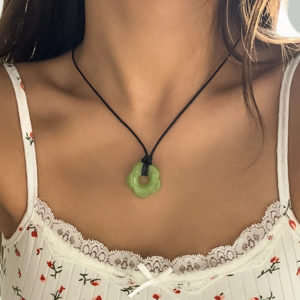 Flower Pendant Cord Necklace