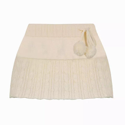Y2K Micro Skirt In Cable Knit With Pompom Detail