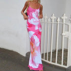 Abito aderente Y2K "Hawaiian Chic" in rosa floreale