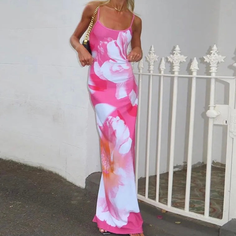 Abito aderente Y2K "Hawaiian Chic" in rosa floreale