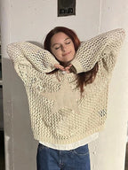 Maglione all'uncinetto con stella Y2K in crema