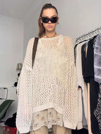 Maglione all'uncinetto con stella Y2K in crema
