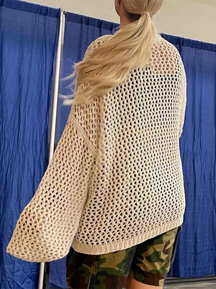 Maglione all'uncinetto con stella Y2K in crema