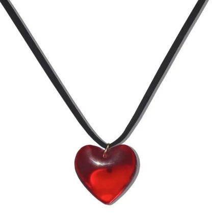 “All Heart” Cord Necklace With Clear Glass Pendant