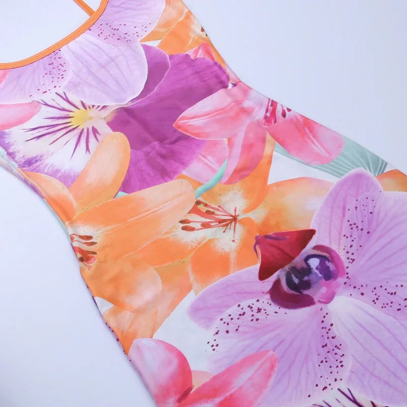 “Hawaiian Chic” Y2K Bodycon Dress In Multi-Color Floral