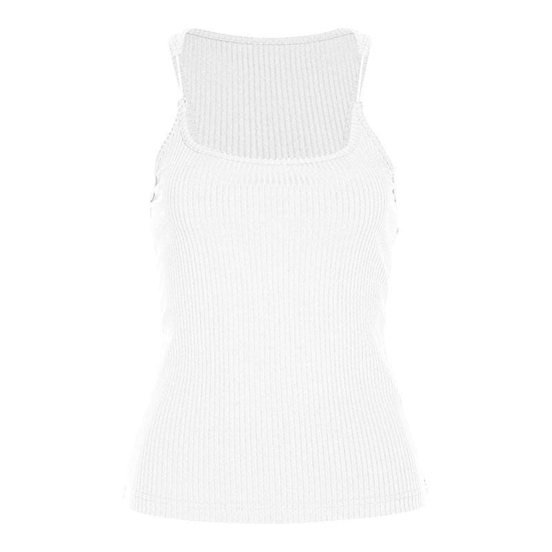 Top senza maniche in patchwork a coste con scollo quadrato