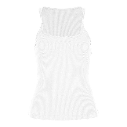 Top senza maniche in patchwork a coste con scollo quadrato