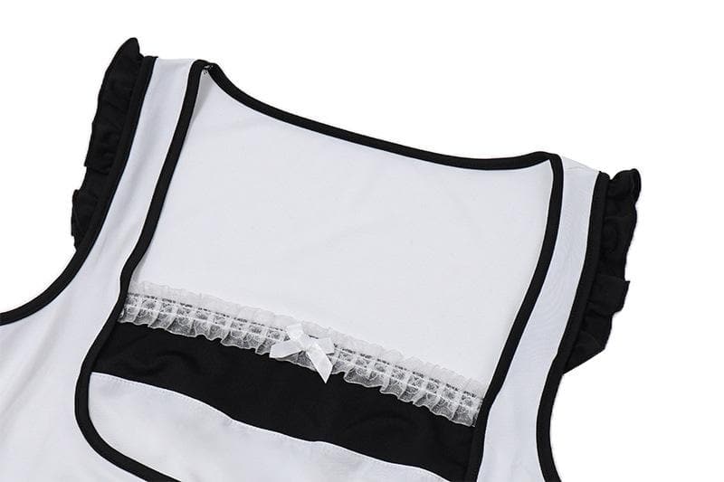 Top patchwork a contrasto con scollo quadrato, maniche corte e orlo in pizzo con volant 