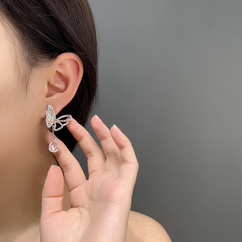 Rhinestone Irregular Butterfly Pendant Earrings