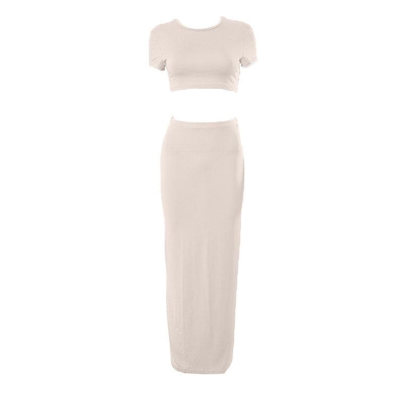 Crewneck short sleeve solid maxi skirt set