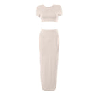 Crewneck short sleeve solid maxi skirt set