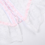 Lace contrast ruffle button mesh patchwork backless tube crop top