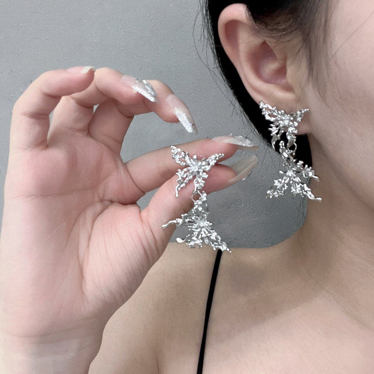 Butterfly Pendant Lava Silver Earrings